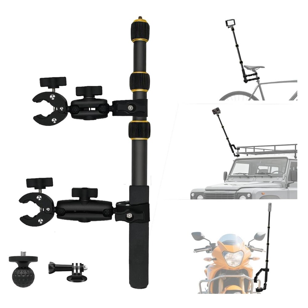 43" Invisible Stick Moto Double Camera Mount Black Gold for Insta360 X6 X5 X4 X3